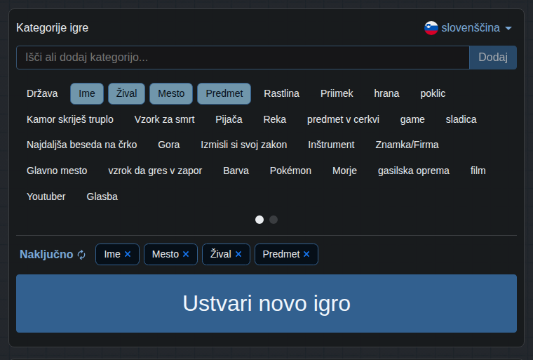 Izbira kategorij