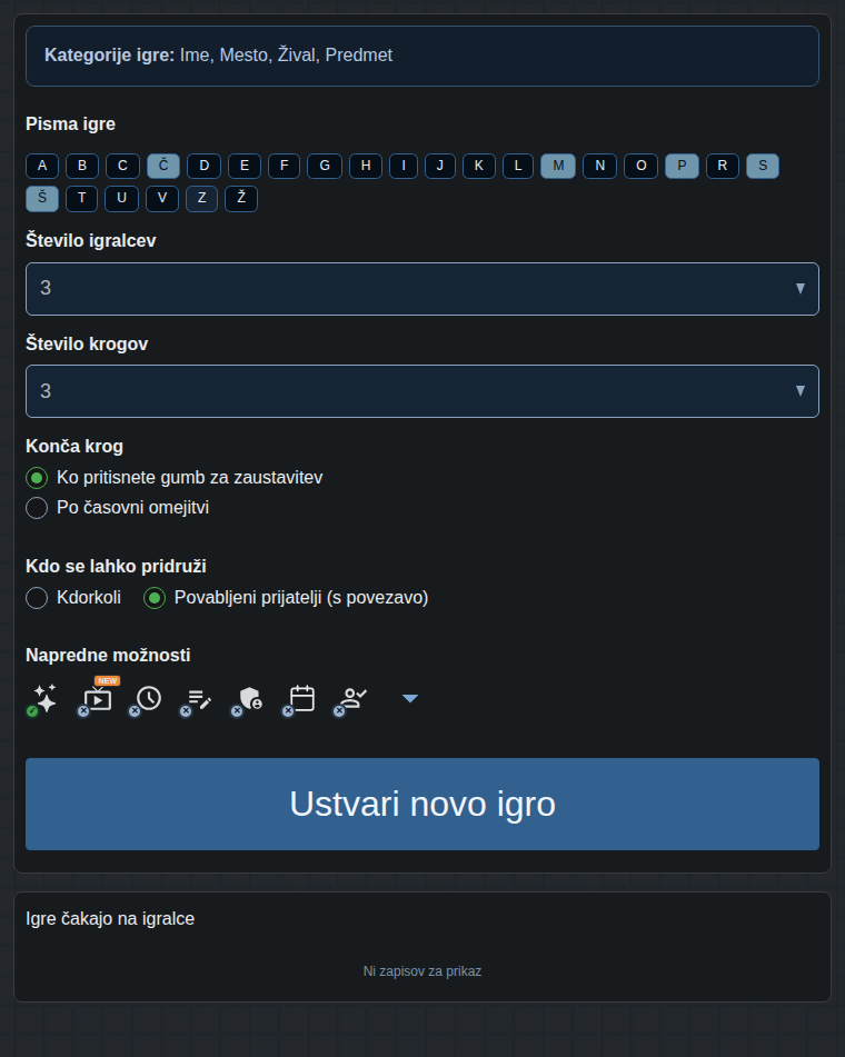 Obrazec za ustvarjanje igre