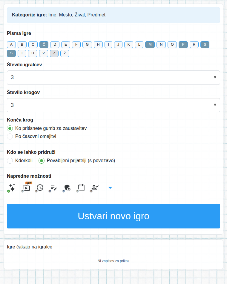 Obrazec za ustvarjanje igre