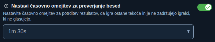Nastavitev: čas za potrditev besed