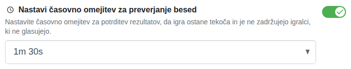 Nastavitev: čas za potrditev besed