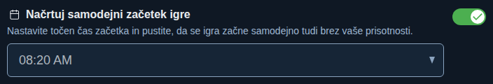 Nastavitev: fiksni začetek igre