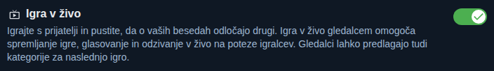 Nastavitev: igra v živo