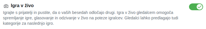 Nastavitev: igra v živo