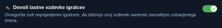Nastavitev: lastni vzdevki