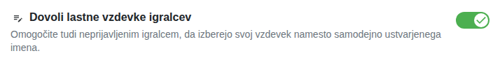 Nastavitev: lastni vzdevki